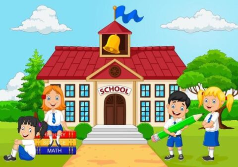 cartoon-group-of-elementary-school-kids-in-the-school-yard-vector-480×336